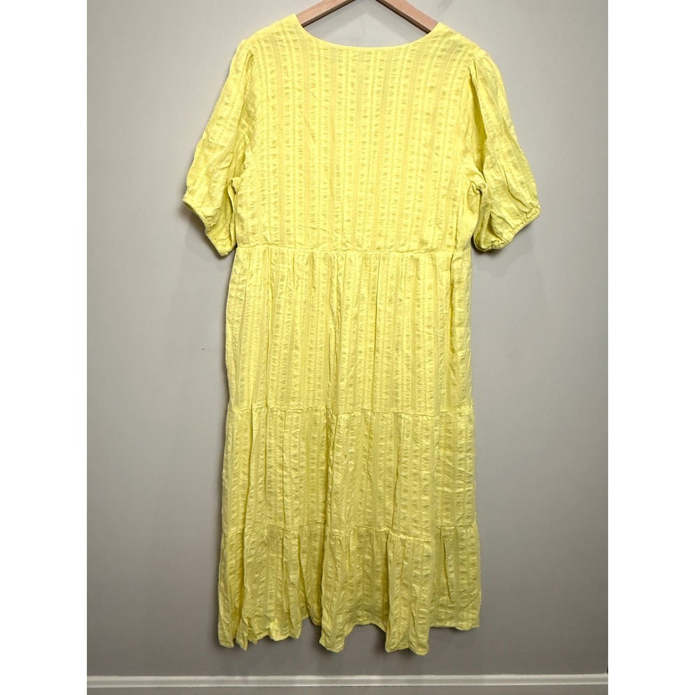 J. Jill Cotton Blend Textured Stripe Tiered Ruffle Midi Dress Modest Yellow L - Picture 2 of 9